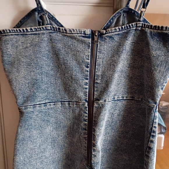 rue21 Blue Acid Wash Denim Mini Bodycon Dress Tie Front Adjustable Straps S - Picture 7 of 11